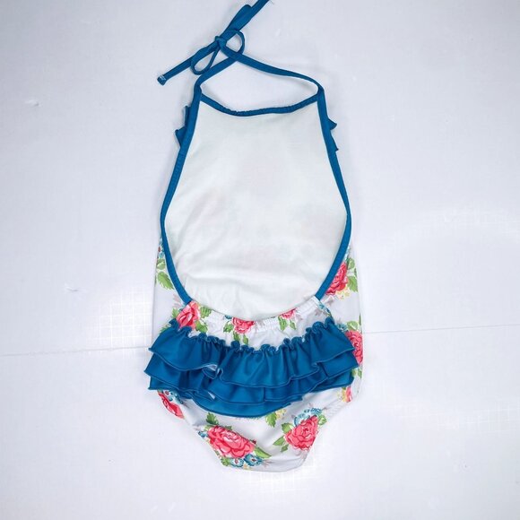 Oopsie Daisy Girls Low Back Ruffle Bum Floral Halter Tie One Piece Swimsuit 5 - Picture 9 of 14